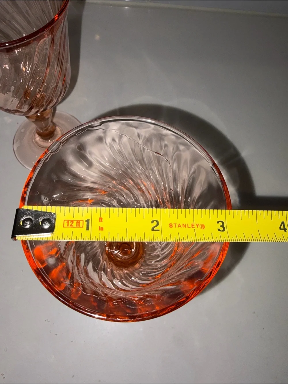 vintage Cristal D'Arques Durand Rosaline Pink Swirl Wine Glass Made In France